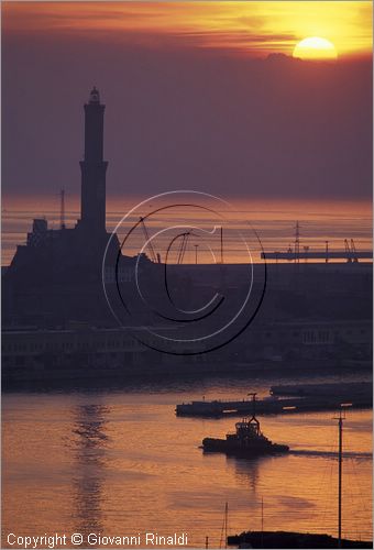 ITALY - LIGURIA - GENOVA - veduta panoramica al tramonto del porto con la tipica lanterna