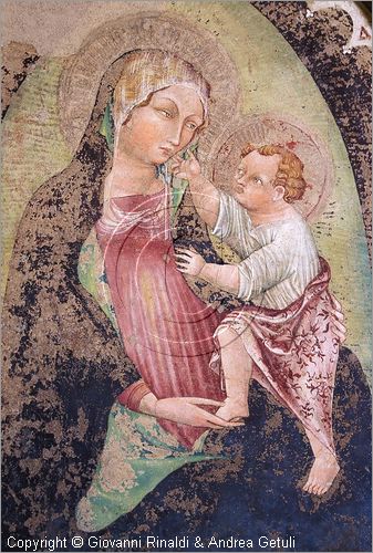 ITALY - ANGHIARI (AR) - Museo Statale di Palazzo Taglieschi - Sala VII: affresco  con la Madonna col Bambino e San Francesco (dalla casa Sassolini a Castelfranco di sotto)