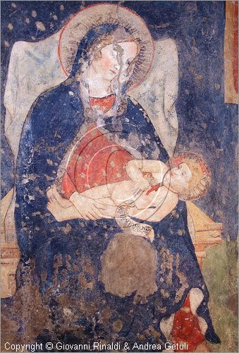 ITALY - ANGHIARI (AR) - Museo Statale di Palazzo Taglieschi - Sala VII: affresco  con la Madonna del Ponte del secolo XV che era sovrapposta alla Madonna del Latte