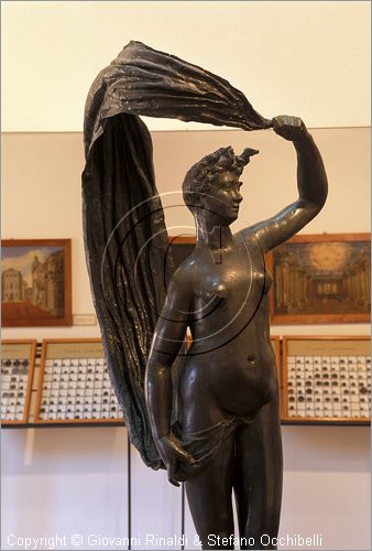 ITALY - FANO (PS) - Museo Civico e Pinacoteca nel Palazzo Malatestiano - sala numismatica con al centro la statua bronzea della fortuna, opera di Donnino Ambrosi, 1593-94