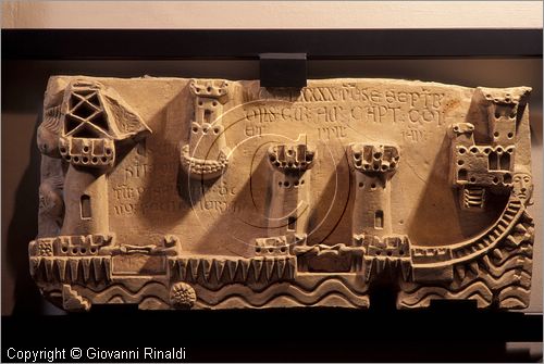 ITALY - Genova Pegli - Museo Navale - Sala di Giove e Callisto - bassorilievo raffigurante le torri di imboccatura dei due bacini del porto pisano