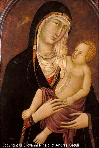 ITALY - PIENZA (SI) - Museo Diocesano d'Arte Sacra - sala 1: Madonna col Bambino, San Marcellino, San Laurentino, San Leonardo e Sant'Agostino martire (bottega di Ugolino di Nerio - circa 1320) - particolare