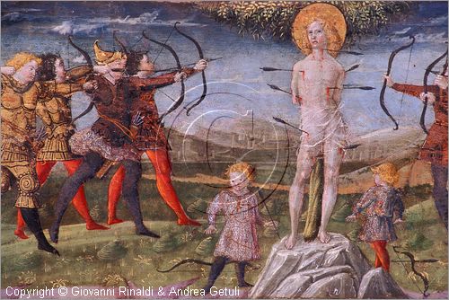 ITALY - PIENZA (SI) - Museo Diocesano d'Arte Sacra - sala 6: Martirio di san Sebastiano (tavola di Neroccio di Bartolomeo de' Landi, 1470-80)