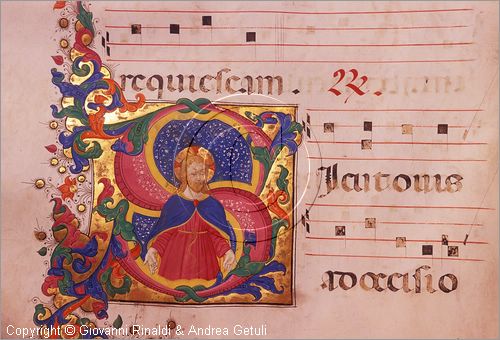 ITALY - PIENZA (SI) - Museo Diocesano d'Arte Sacra - sala 8: particolare dei codici miniati dei libri di coro della cattedrale di Pienza (1460-62)