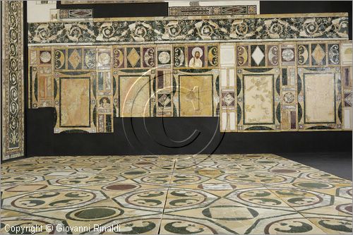 ITALY - LAZIO - ROMA - ROME - Museo dell'Alto Medioevo (ex Palazzo delle Scienze dell'EUR) - Opus Sectile di Porta Marina di Ostia Antica - la straordinaria decorazione a intarsio di marmi colorati che ornava la sala di rappresentanza di una domus monumentale - veduta generale