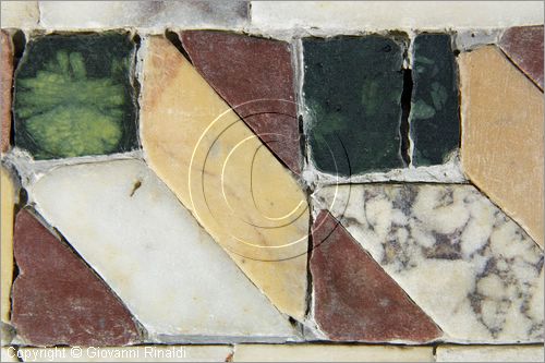 ITALY - LAZIO - ROMA - ROME - Museo dell'Alto Medioevo (ex Palazzo delle Scienze dell'EUR) - Opus Sectile di Porta Marina di Ostia Antica - la straordinaria decorazione a intarsio di marmi colorati che ornava la sala di rappresentanza di una domus monumentale - particolare della parete di fondo della sala a motivi geometrici