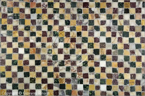 ITALY - LAZIO - ROMA - ROME - Museo dell'Alto Medioevo (ex Palazzo delle Scienze dell'EUR) - Opus Sectile di Porta Marina di Ostia Antica - la straordinaria decorazione a intarsio di marmi colorati che ornava la sala di rappresentanza di una domus monumentale - particolare della parete di fondo della sala a motivi geometrici