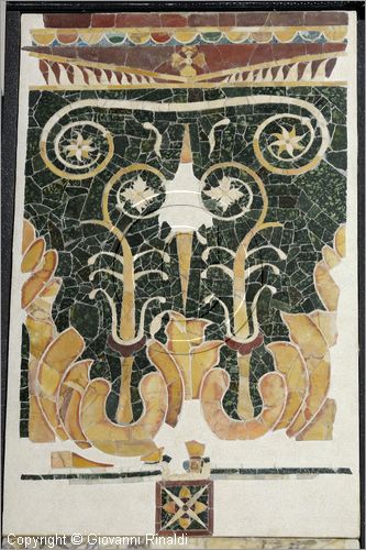 ITALY - LAZIO - ROMA - ROME - Museo dell'Alto Medioevo (ex Palazzo delle Scienze dell'EUR) - Opus Sectile di Porta Marina di Ostia Antica - la straordinaria decorazione a intarsio di marmi colorati che ornava la sala di rappresentanza di una domus monumentale - capitello della lesena di sinistra con decorazioni floreali