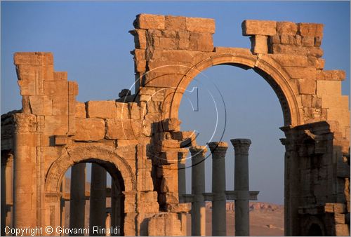 SIRIA - PALMIRA
antica citt romana nel deserto
veduta delle rovine all'alba, l'arco monumentale e la strada colonnatae